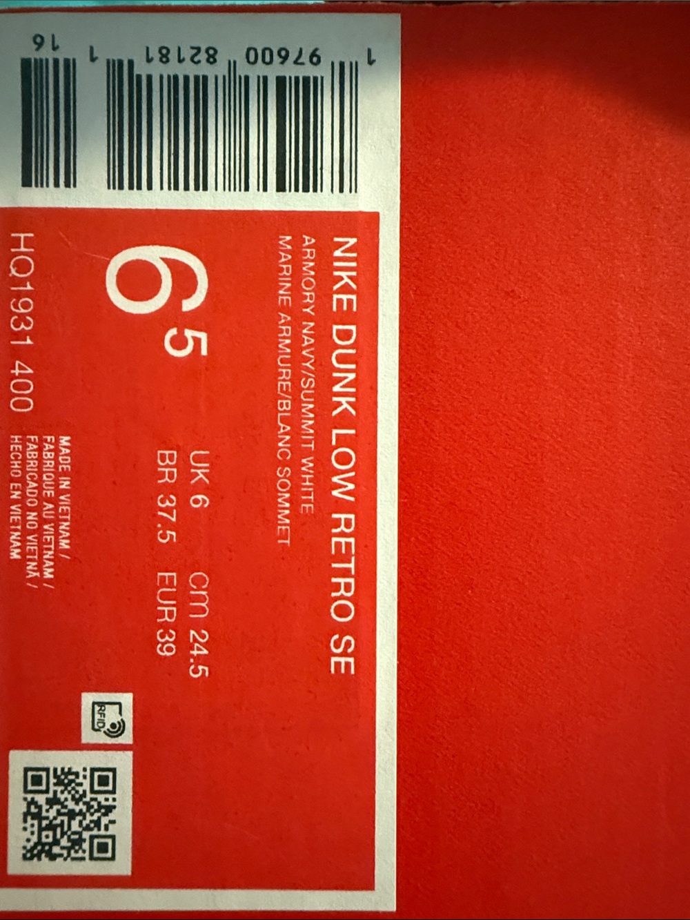 Nike Dunk Low Retro SE Red/White Box Label